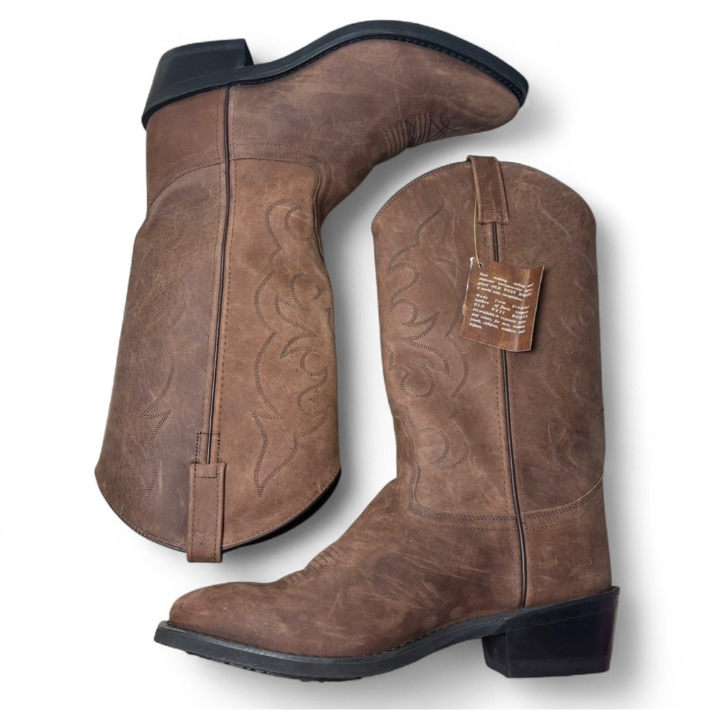 Old West Brown Leather Cowboy Boots | Pointed Toe Western Size 11